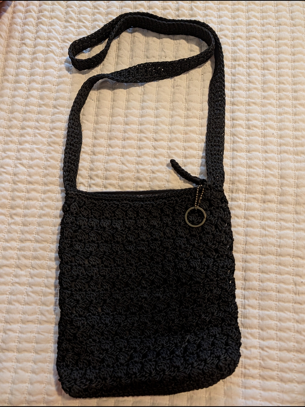 Lina Black Crochet Crossbody Bag with Ring Accent